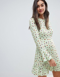 Платье мини с длинными рукавами и цветочным принтом ASOS DESIGN-Мульти