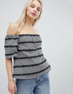 Топ в клеточку с открытыми плечами Glamorous-Черный