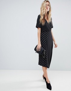 Асимметричное платье миди с запахом и принтом в горошек ASOS-Мульти