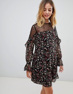 Свободное платье с прозрачными вставками и цветочным принтом New Look-Мульти
