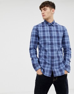 Приталенная рубашка в клетку с логотипом Tommy Hilfiger-Синий