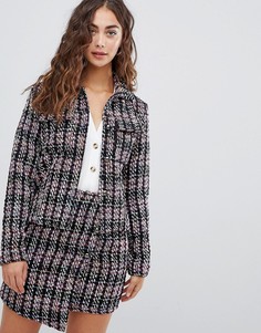 Строгая куртка из фактурного твида Glamorous-Розовый