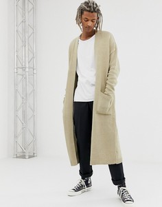 Трикотажный длинный кардиган ASOS DESIGN-Бежевый