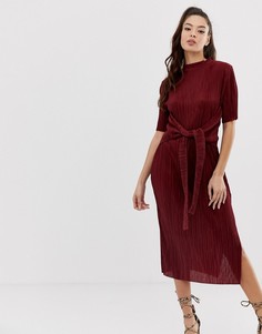 Плиссированное платье миди с декоративным узлом ASOS DESIGN-Красный