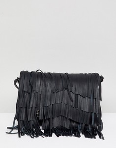 Кожаная сумка через плечо с отстегиваемой бахромой Urbancode-Черный