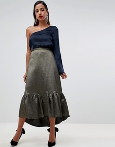 Асимметричная юбка с оборкой Closet London-Золотой