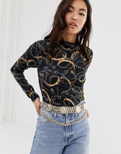 Топ с высоким воротом и платочным принтом River Island-Черный