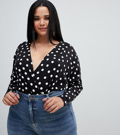 Боди в горошек с запахом ASOS DESIGN Curve-Мульти