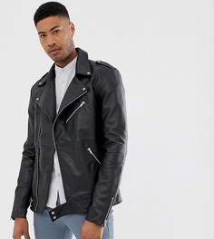 Черная кожаная байкерская куртка ASOS DESIGN Tall-Черный
