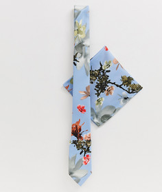 Синий галстук-бабочка и платок-паше с цветочным принтом ASOS DESIGN wedding-Мульти