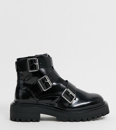Черные байкерские ботинки для широкой стопы ASOS DESIGN-Черный