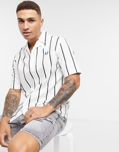 Белая рубашка в полоску с отложным воротником и короткими рукавами Fred Perry-Белый