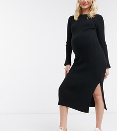 Платье миди в рубчик с круглым вырезом ASOS DESIGN Maternity-Черный