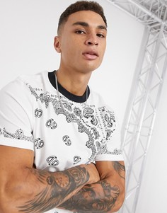 Футболка с отворотами на рукавах и сплошным платочным принтом ASOS DESIGN-Белый