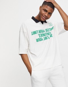 Oversized-поло с контрастным принтом ASOS DESIGN-Белый