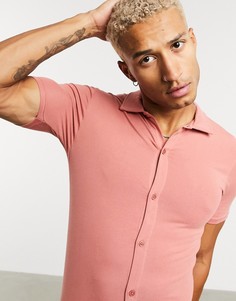Розовая обтягивающая трикотажная рубашка с короткими рукавами ASOS DESIGN-Розовый