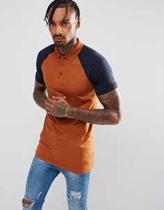 Длинное облегающее поло с контрастными рукавами реглан ASOS DESIGN-Мульти