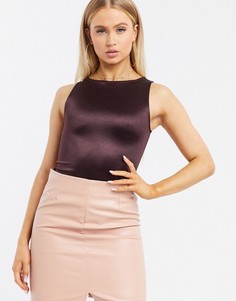 Темно-коричневое атласное боди со спинкой-борцовкой ASOS DESIGN-Коричневый