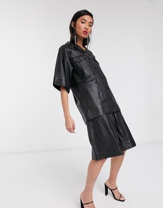 Черная кожаная рубашка в стиле милитари Topshop Boutique-Черный