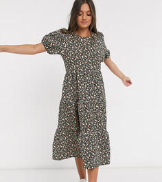 Свободное платье миди с принтом ASOS DESIGN Petite-Черный