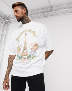 Футболка в стиле oversized с принтом Эйфелевой башни ASOS DESIGN-Белый
