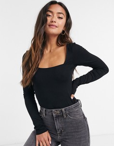 Боди черного цвета с длинными рукавами и квадратным вырезом ASOS DESIGN-Черный