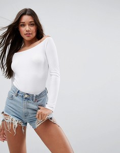 Боди с открытыми плечами и длинными рукавами ASOS-Белый