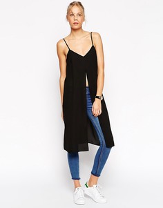 Удлиненный топ с бретельками и разрезом спереди ASOS-Черный