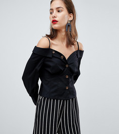Блузка с пуговицами и открытыми плечами River Island-Черный