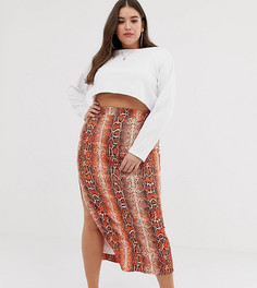 Юбка макси с разрезом и змеиным принтом ASOS DESIGN Curve-Мульти