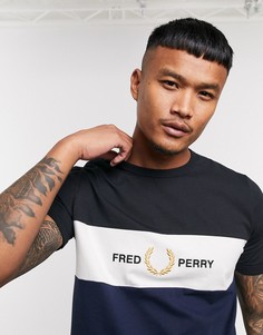 Сине-черная футболка с вышивкой на вставке Fred Perry-Темно-синий