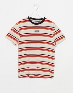 Бежевая футболка в полоску с логотипом на груди Tommy Jeans-Бежевый