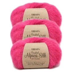 Пряжа DROPS Brushed Alpaca Silk, 77 % альпака, 23 % шелк, 25 г, 140 м, 3 шт., 18 cerise