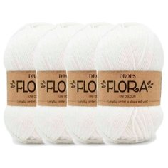 Пряжа DROPS Flora, 65 % шерсть, 35 % альпака, 50 г, 210 м, 4 шт., 02 white