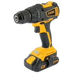 Аккумуляторная дрель-шуруповерт Denzel BLDL-IB-IB-18-02 Li-Ion 1.5 А·ч 18 В х2 кейс 65 Н·м желтый/черный
