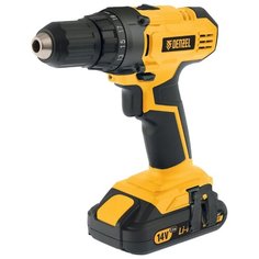 Аккумуляторная дрель-шуруповерт Denzel CDL-IB-14-02 Li-Ion 1.5 А·ч 14 В х2 кейс 30 Н·м желтый/черный