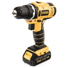 Аккумуляторная дрель-шуруповерт Denzel CDL-12-02 Li-Ion 1.5 А·ч 12 В х2 кейс 15 Н·м желтый/черный