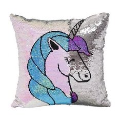 Подушка декоративная Lemon Tree Единорог с двухсторонними пайетками антистресс голубой/розовый