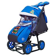 Санки-коляска Galaxy City-1 зеленый мишка на синем