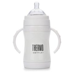 Happy Baby Термобутылочка с ручками, силиконовой соской и соской-поильником, 260 мл с 3 мес., белый