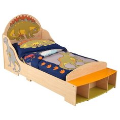Кровать детская KidKraft Динозавр (без белья), размер (ДхШ): 153х73 см, спальное место (ДхШ): 140х70 см, каркас: МДФ, цвет: бежевый/оранжевый/зеленый