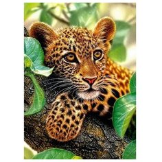 Рыжий кот Картина из пайеток Ягуар на ветке SP20025