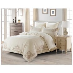 Постельное белье евростандарт KARNA Tera, сатин кремовый