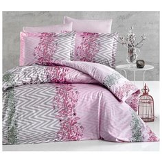 Постельное белье евростандарт Altinbasak Leona, сатин розовый/серый