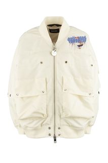 Куртка-бомбер молочного цвета с принтом на спине Diesel