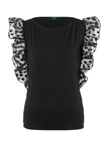 Черная футболка из вискозы с оборками Guess