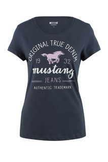 Синяя футболка из хлопка с короткими рукавами Mustang