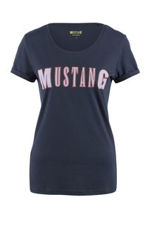 Синяя футболка с логотипом бренда Mustang