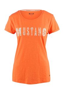 Оранжевая футболка с логотипом бренда Mustang