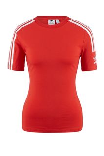 Красная хлопковая футболка с короткими рукавами Adidas Originals